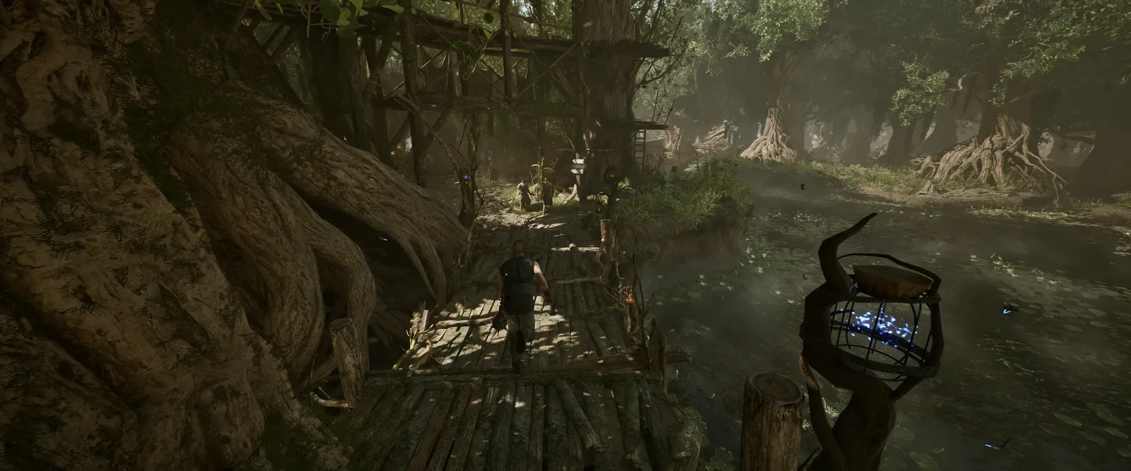 Wooden walkways between the tree giants of the Swamp Camp, Gothic 1 Remake