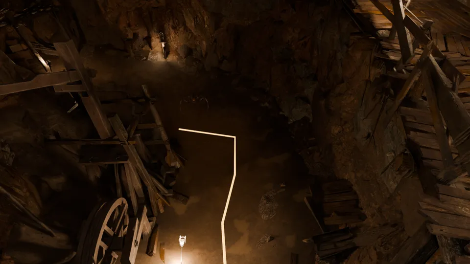 At the top of the ladder: down into the mill pit