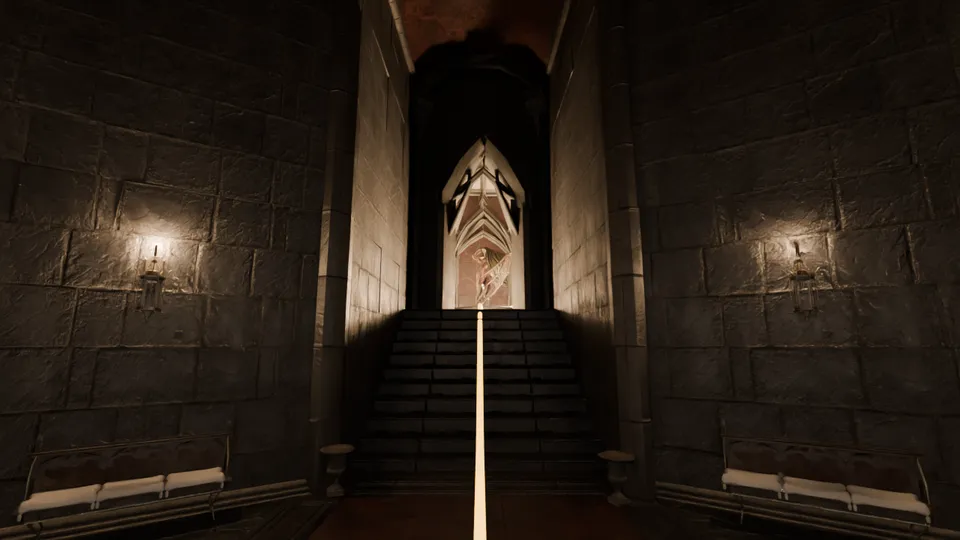 In the hall: to the stairs of the Demon Hall